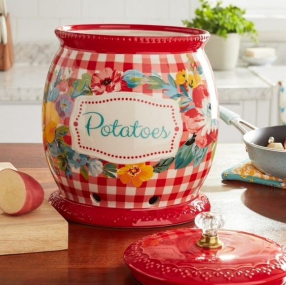 💕 New Pioneer Woman Sweet Romance Red Gingham Potatoe Keeper - Picture 8 of 8